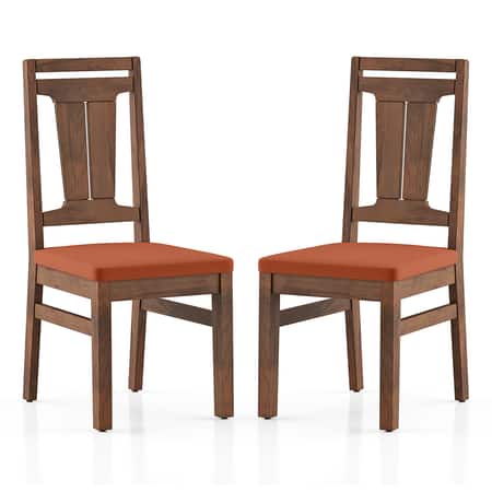 Tessa Solid Wood Dining Chair in Sienna Teak Finish & Burnt Orange Colour - Set of 2