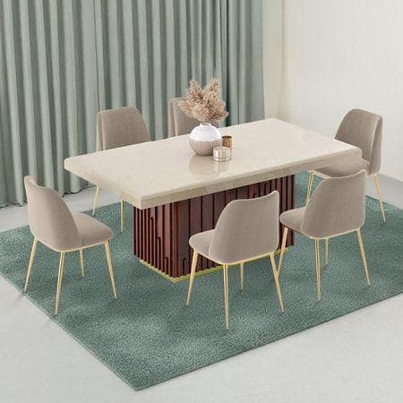 Gabriele Onyx 6 Seater Dining Table With Set Of 6 Olivia Dining Chairs