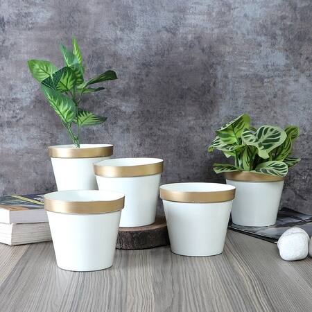 Pot Planter Set Of 5 In White And Gold Colour