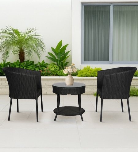 Lismore Wicker Table And Chair Set In Black Finish