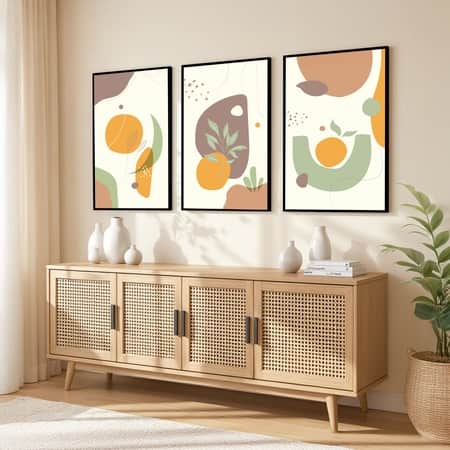 The Castle Decor Boho Abstract Botanical Wall Art Set of 3 Design 14 11x17 Inch