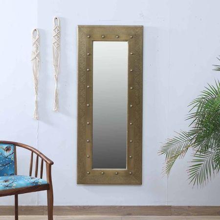 Kent Mango Wood Inlay Brass Tall Wall Mirror