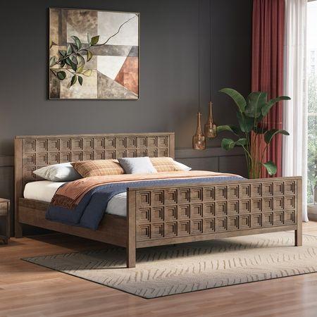 Baori Solid Wood King Size Nonstorage Bed In Danish Walnut Finish