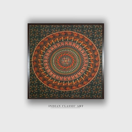 Beige Red Warli Printed Framed Canvas Wall Prints Canvas Wall Prints Set of 1 Multicolor Matte