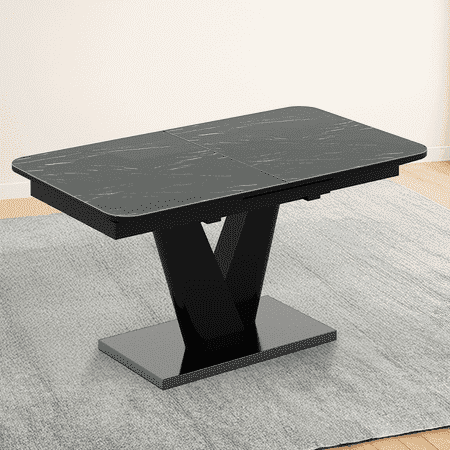 Caribu 6 To 8 Extendable Dining Table In Black Marble Color With High Gloss Finish