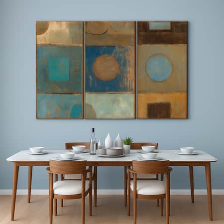 Truss Blue Pieces Pass Way Iii Abstract Printed Framed Canvas Wall Prints Set of 3 Multicolor Matte