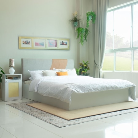 Ashtanga Engineered Wood Queen Size Bed With Hydraulic Storage (Melamine Finish, White Colour)