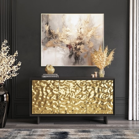 Elios Solid Wood Sideboard in Gold Ripple and Black Brushed Finish