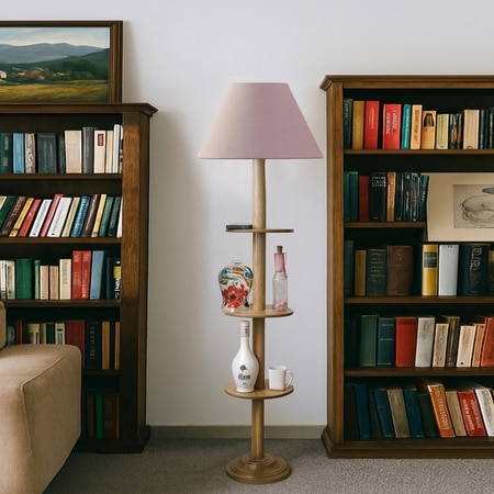 Devansh Shelf Wooden Floor Lamp
