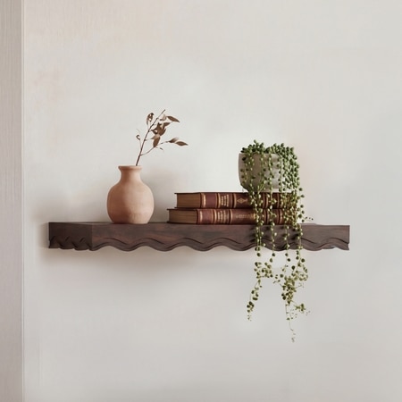 Ruki Solid Wood Wall Shelf Medium Size in Toasted Walnut Finish