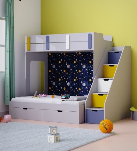 Pattern Dreams Bunk Bed 6X5 (Drawers On Wheels) In Grey Colour