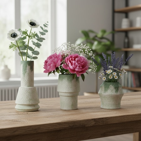 Layered Form Textured Ceramic Vase Set
