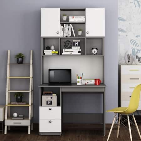 Avenly Study Table with Storage Grey and Frosty White