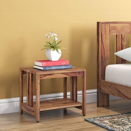 Beirut Solid Wood Bedside Table in Teak Finish