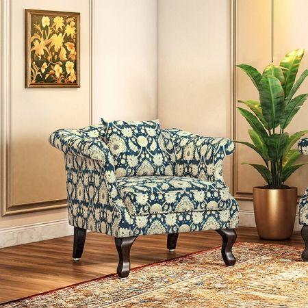 Darya 1 Seater Sofa In Blue Floral Damask Print