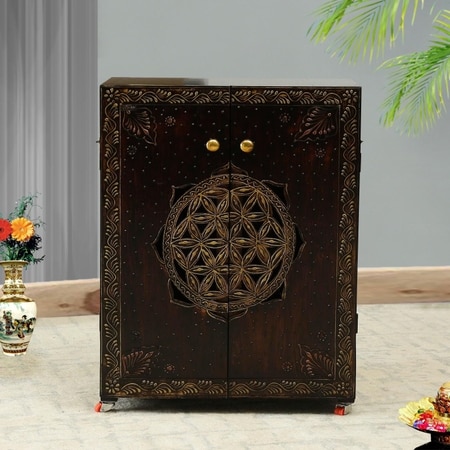 D'Dass Big Wooden Temple For Pooja Cabinet In Home and Office With Door