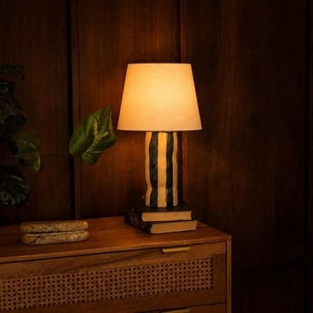 Saguaro Handicrafted Table Lamp in Green and White Colour