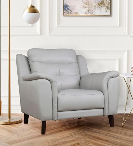 Alexa Single Seater Leather Sofa in Light Grey
