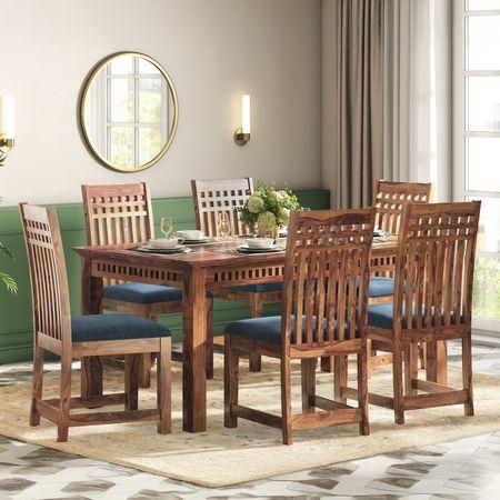Fidora 6 Seater Dining Table In Teak Finish