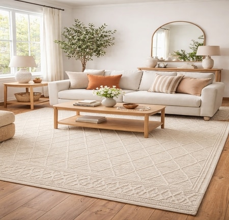 DOTHAN Wool Rectangle Carpets Hand Tufted in Ivory Colour