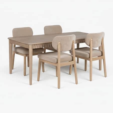 Dune Solid Wood Four Seater Dining Table Set in White Colour