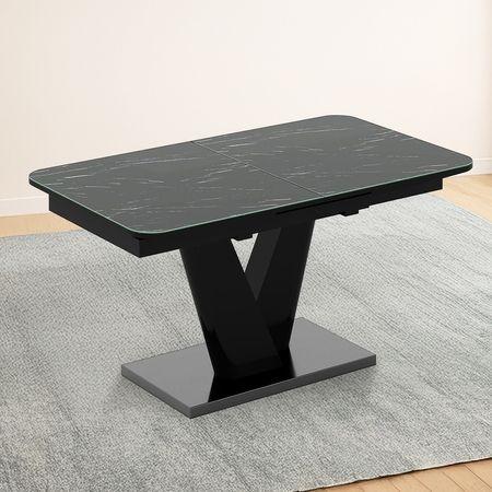Caribu 4 To 6 Extendable Dining Table In Black Marble Color With High Gloss Finish