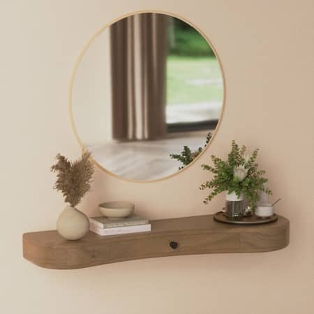 Rhine Solid Wood Wall Shelf In Golden Ash Finish