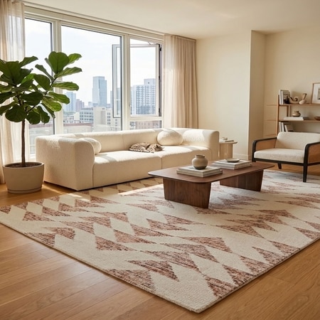 Native Arrowhead Geometric Area Rug Cream Rust 61 x 88