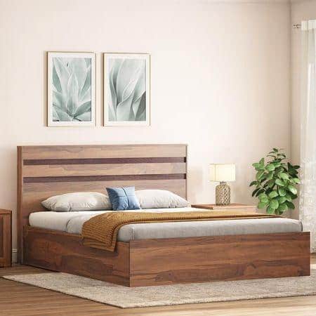 Rodrigues Queen Size Box Storage Bed In Sheesham Paper Finish