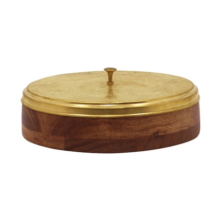 Metalsmith Wooden Storage Box with Lid Brown Gold Finish Organizer