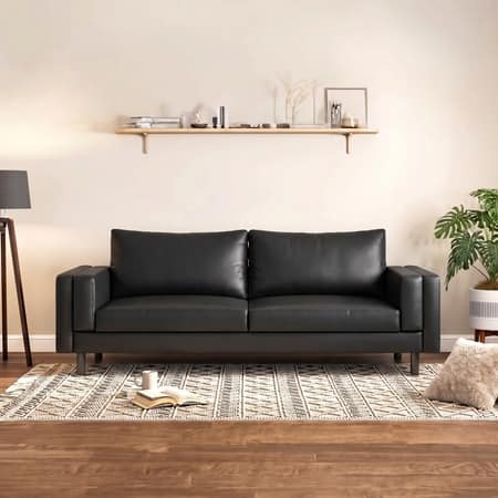 Nolan 3 Seater Leatherette Sofa in Arctic Black Leatherette Colour