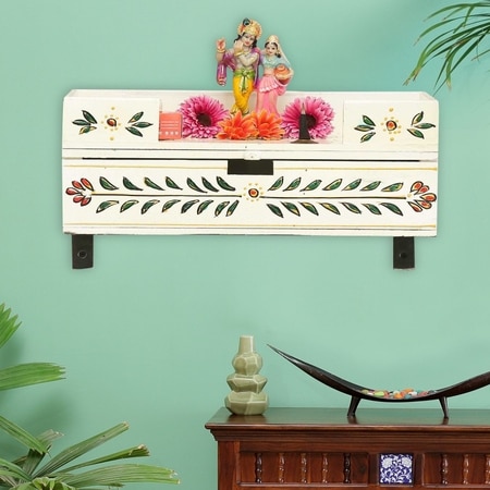 D'Dass White Wooden Shelf Style Temple For Pooja In Home and Office
