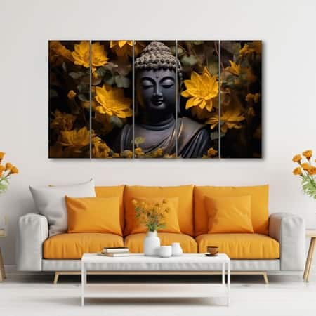 The Castle Decor Lord Buddha Meditation Wall Painting Wooden Framed 27x48 Inch (Style 2)