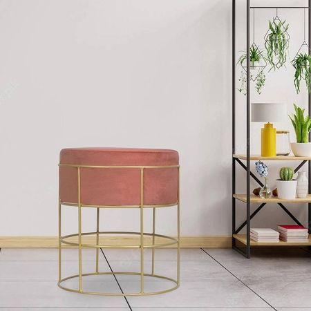 Lyra Solid Wood  Ottomon in  Pink Colour