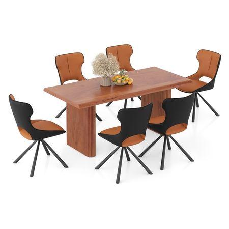 Heston Solid Wood 6 Seater Dining Table With Tulip Swivel Dining Chairs