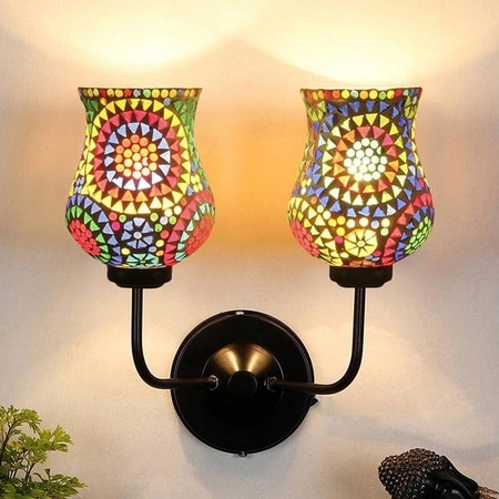 Brooke Dual Multicolor Mosaic Glass Wall Mounted Lamp with Iron Base