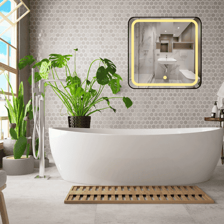 Modern Square Wall LED Mirror with Anodized Aluminum Frame Rose Gold Matte Black Brushed Silver