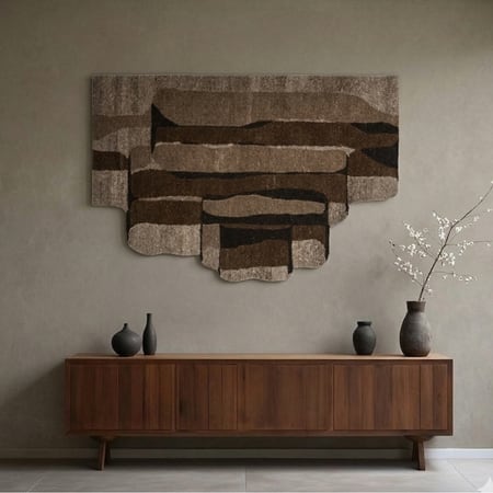 Abstract Handmade Natural Wool Wall Art Beige Brown Layered 5 x 3 Feet