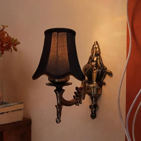Devansh Gold Antique Wall Mounted Lamp With Black Cotton Shade