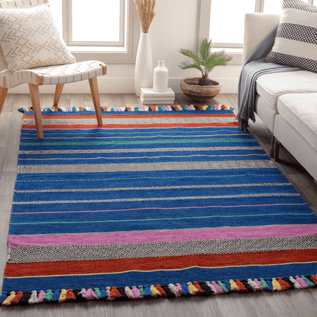 Handwoven Trenza Blue Cotton Rug