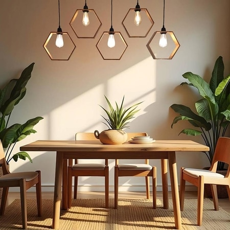 Hexagram 5 Series Brown Solid Wood Cluster Hanging Light