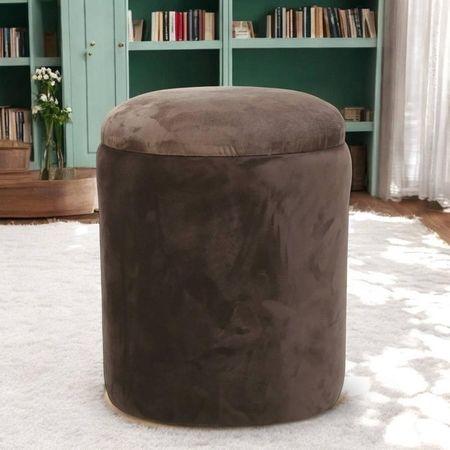 Wayne Solid Wood Ottoman Pouffee in Taupe Brown Velvet