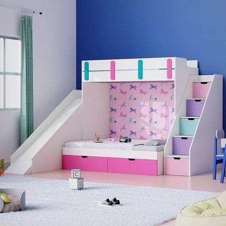 Sleep Nâ€™ Slide Bunk Bed with Slide and Storage in White Colour BKBB029