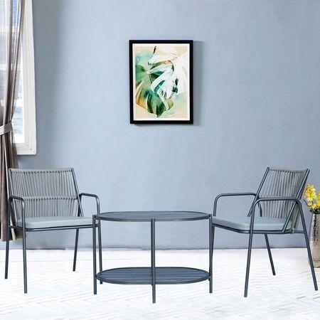 Crema Outdoor Table Set with 1 Table and 2 Chairs Gun Metal In Grey
