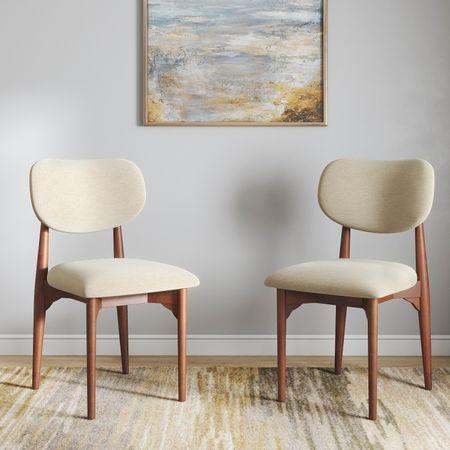 Ollie Solid Wood Dining Chair set of 2 in Honey Finish with Oyester Beige Fabric
