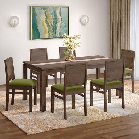 Atlas Crest Storage Solid Wood 6 Seater Dining Table In Danish Walnut Finish