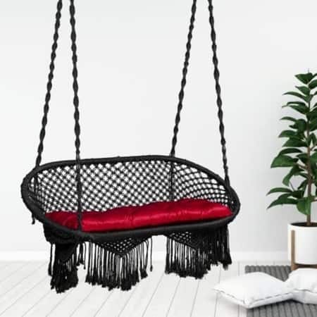 Swingzy Premium Large Round Double Seater Swing Chair with Cushion Black