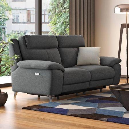 Emila Fabric Two Seater Motorized Recliner in Grey Colour