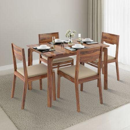 Catria - Kerry 4 Seater Dining Table Set (Colour- Wheat Brown , Finish- Teak)