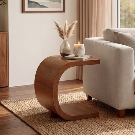 Keno Solid Wood Rectangular Side Table In Amber Walnut Finish